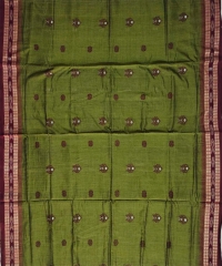 Olive maroon colour handwoven cotton bomkai saree