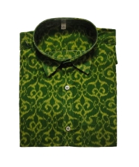 Green colour handwoven cotton half shirt