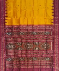 Yellow pink colour handwoven khandua silk saree