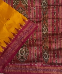 Yellow pink colour handwoven khandua silk saree