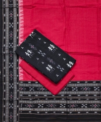 Black red colour handwoven cotton Suit Piece