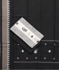 White black colour handwoven cotton Suit Piece