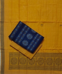 Navy blue yellow colour handwoven cotton Suit Piece