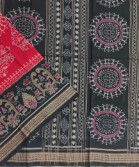 Rust black colour handwoven cotton saree