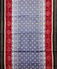 Light blue black red colour handwoven cotton saree