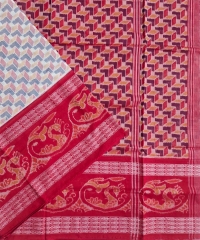 Offwhite red colour handwoven cotton saree