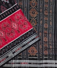 Red black colour handwoven cotton saree