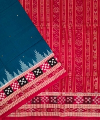 Teal red colour handwoven cotton saree