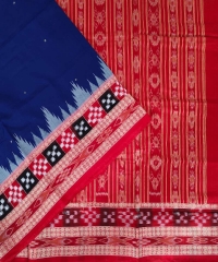 Navy & red colour handwoven cotton saree