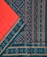 Orange darkgreen colour handwoven cotton saree