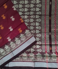 Maroon & coffee colour handwoven silk saree