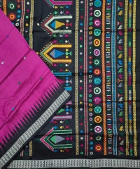 Magenta & black  colour handwoven silk saree