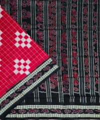 Red-black colour handwoven silk saree