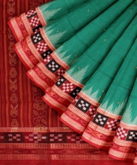 Light Green Red Cotton Handloom Sambalpuri Saree