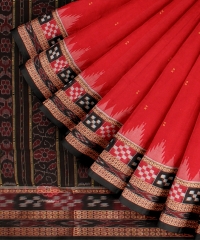 Red Black Cotton Handloom Sambalpuri Saree