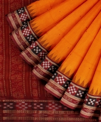 Yellow Maroon Cotton Handloom Sambalpuri Saree