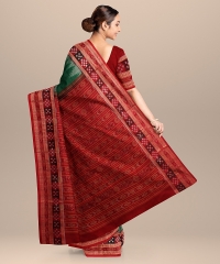 Light green Red Cotton Handloom Sambalpuri Saree