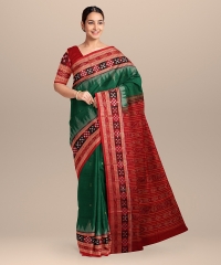 Light green Red Cotton Handloom Sambalpuri Saree