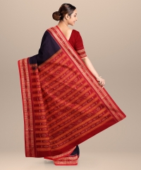 Navy Blue maroon Cotton Handloom Bomkai Saree