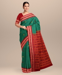 Light Green maroon Cotton Handloom Bomkai Saree