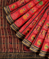 Red Black Silk Handloom Khandua Saree