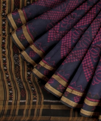 Navy Blue Black Silk Handloom Khandua Saree