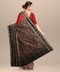 Maroon Black Silk Handloom Khandua Saree