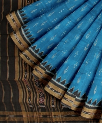 Cyan Blue Black Silk Handloom Khandua Saree