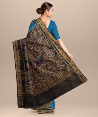 Cyan Blue Black Silk Handloom Khandua Saree