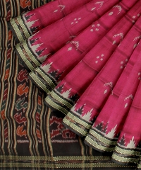 Pink Black Silk Handloom Khandua Saree