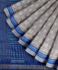 Grey Denim Blue Silk Handloom Sambalpuri Saree