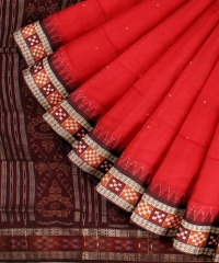 Red Deep maroon Silk Handloom Sambalpuri Saree