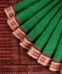 Dark Green maroon Silk Handloom Bomkai Saree