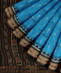 Cyan Blue Black Silk Handloom Khandua Saree