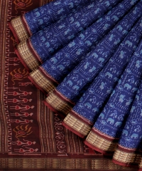 Ink Blue Deep maroon Cotton Silk Handloom Sambalpuri Saree