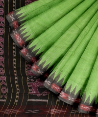 Light Green Black Tussar Silk Handloom Odisha Ikat Saree