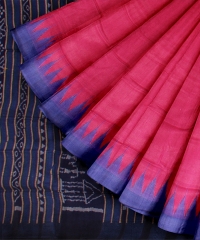 Pink Navy blue Tussar Silk Handloom Odisha Ikat Saree