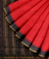 Red Black Tussar Silk Handloom Bomkai Saree