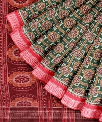 Dark Green Red cotton Handloom Sambalpuri Saree