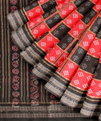 Red Black cotton Handloom Sambalpuri Saree