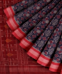 Navy Blue Red cotton Handloom Sambalpuri Saree