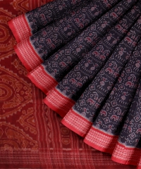 Navy Blue Red cotton Handloom Sambalpuri Saree