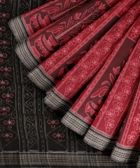 Maroon Black cotton Handloom Sambalpuri Saree