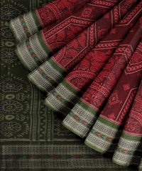 Maroon Green cotton Handloom Sambalpuri Saree