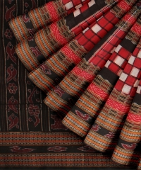 Red Black cotton Handloom Sambalpuri Saree