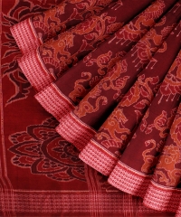 Maroon Red cotton Handloom Sambalpuri Saree