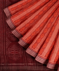 Orange Maroon cotton Handloom Sambalpuri Saree