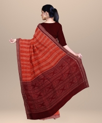 Orange Maroon cotton Handloom Sambalpuri Saree