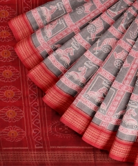 Grey Red cotton Handloom Sambalpuri Saree