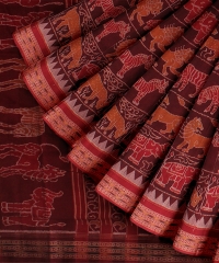 Maroon Red cotton Handloom Sambalpuri Saree